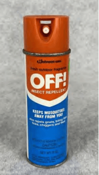 Hawthorne Historical Society logo featuring an insect repellent spray can, emphasizing community preservation and outdoor safety.