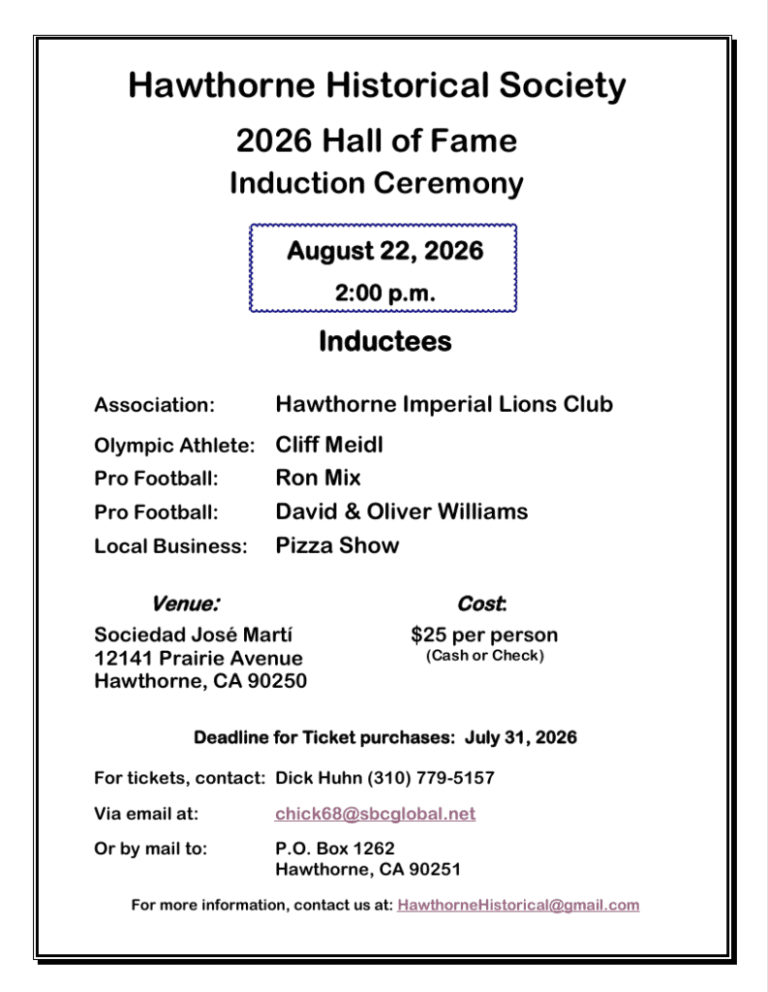 August 22, 2026 | Hall of Fame Induction Ceremony